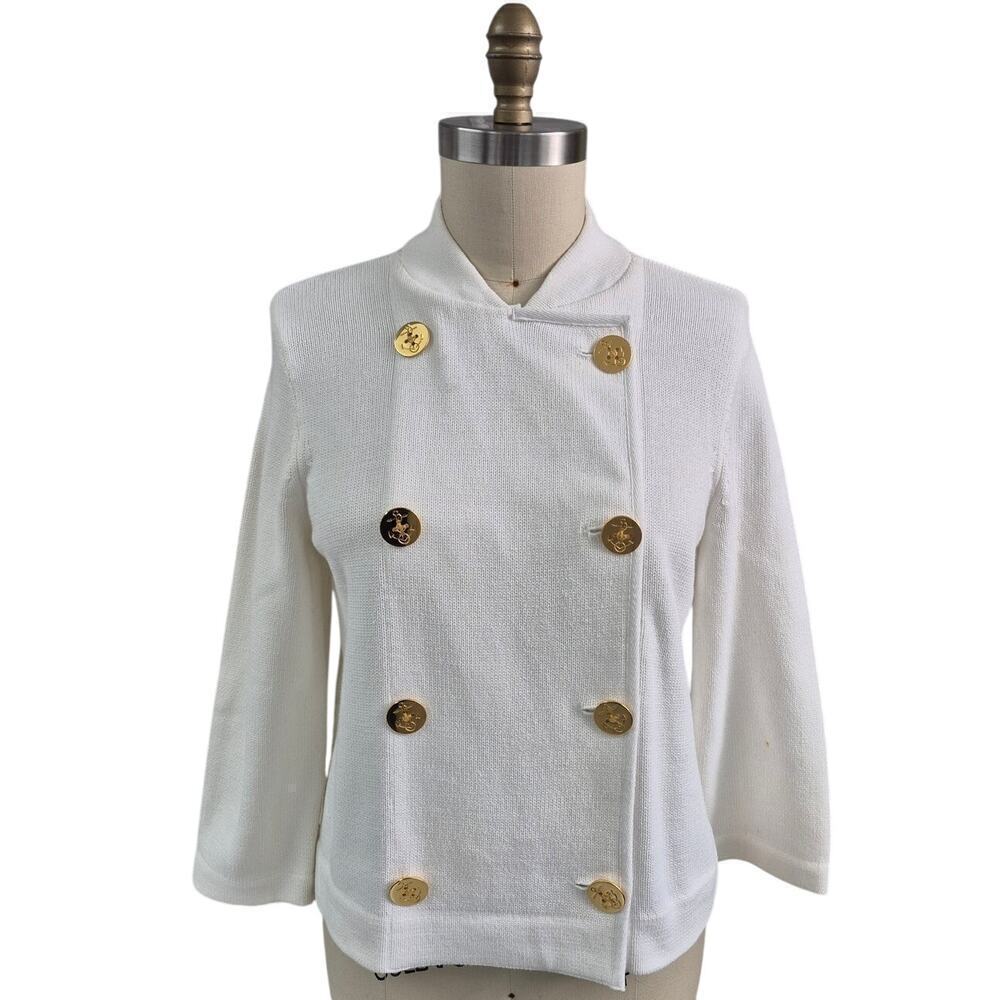 VTG Lauren Jeans Co Ralph Lauren Cotton White Sweater DB Anchor Buttons L NWOT